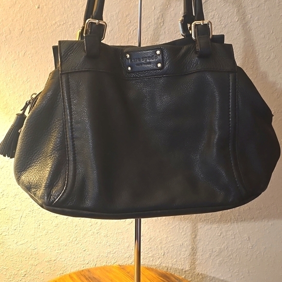 Kate Spade Top handle Pebbled leather Black Purse Bag neutral minimalist S.Large - Picture 4 of 15